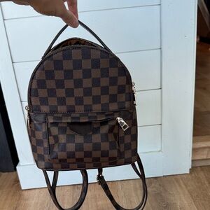 Brown Checkered Mini Backpack